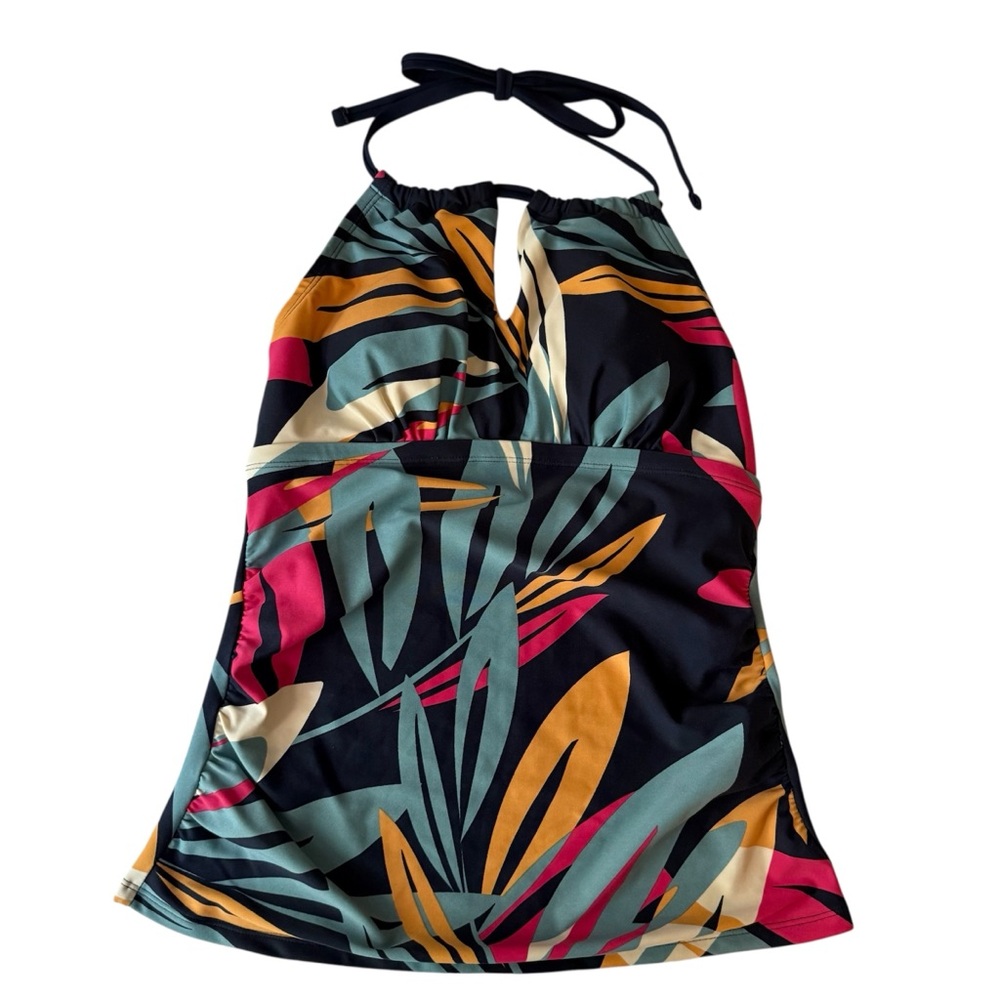 Kona Sol Colorful Halter Tankini‎ Top Navy Size XSmall